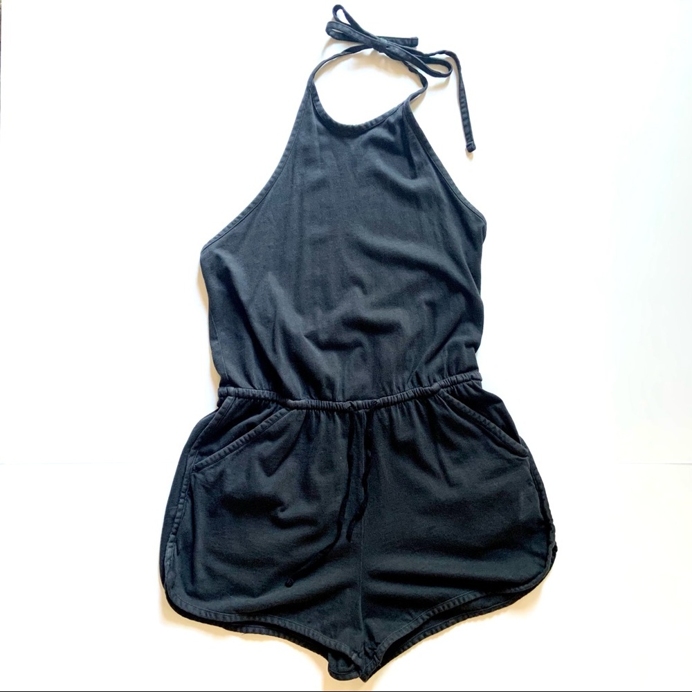 Urban Outfitters BDG Black Romper Women's Small Halter Tie Pockets Open Back